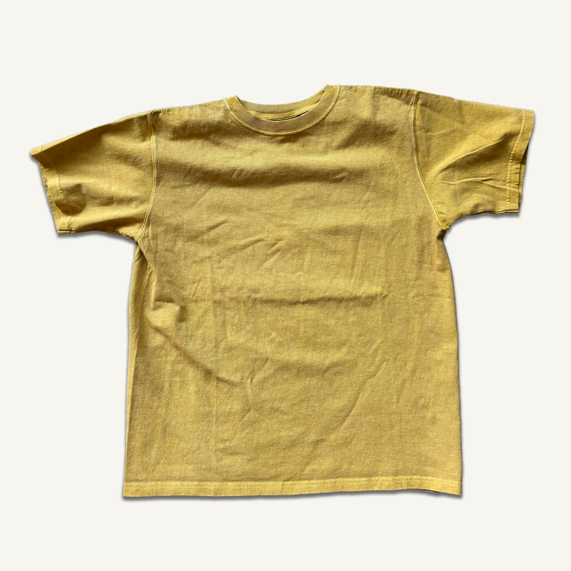 Good On pigment-dyed tee in mustard — American cotton, made in Japan