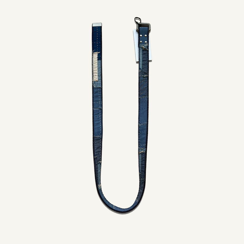KUON upcycled boro indigo belt — Japanese indigo and denim craft