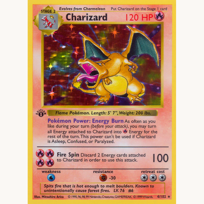 1st Edition Pokémon Base Set Charizard 4/102 holo card