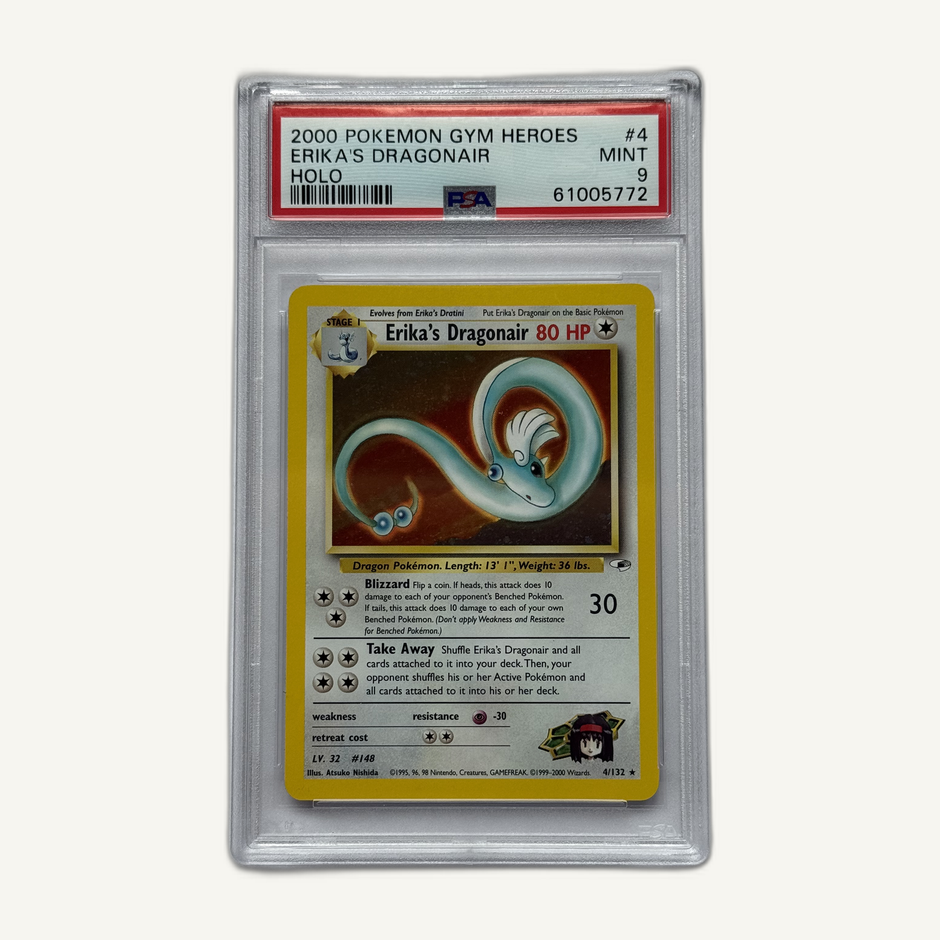 2000 Pokémon Gym Heroes Erika's Dragonair 4/132 Holo PSA 9, front of slab