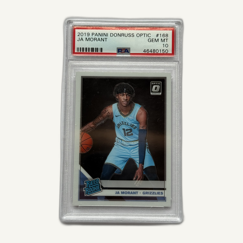 2019 Panini Donruss Optic Ja Morant Rated Rookie #168 PSA 10, front of slab
