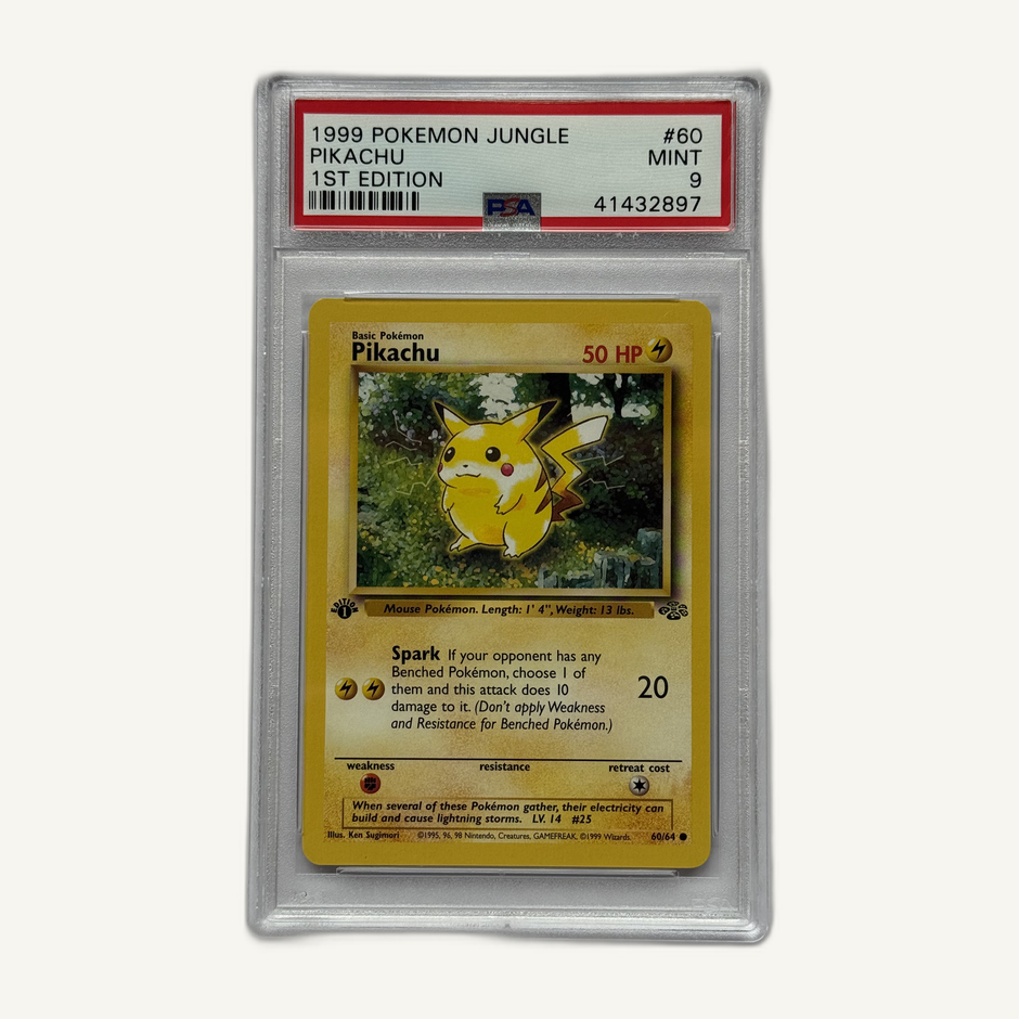 1999 Pokémon Jungle 1st Edition Pikachu 60/64 PSA 9, front of slab