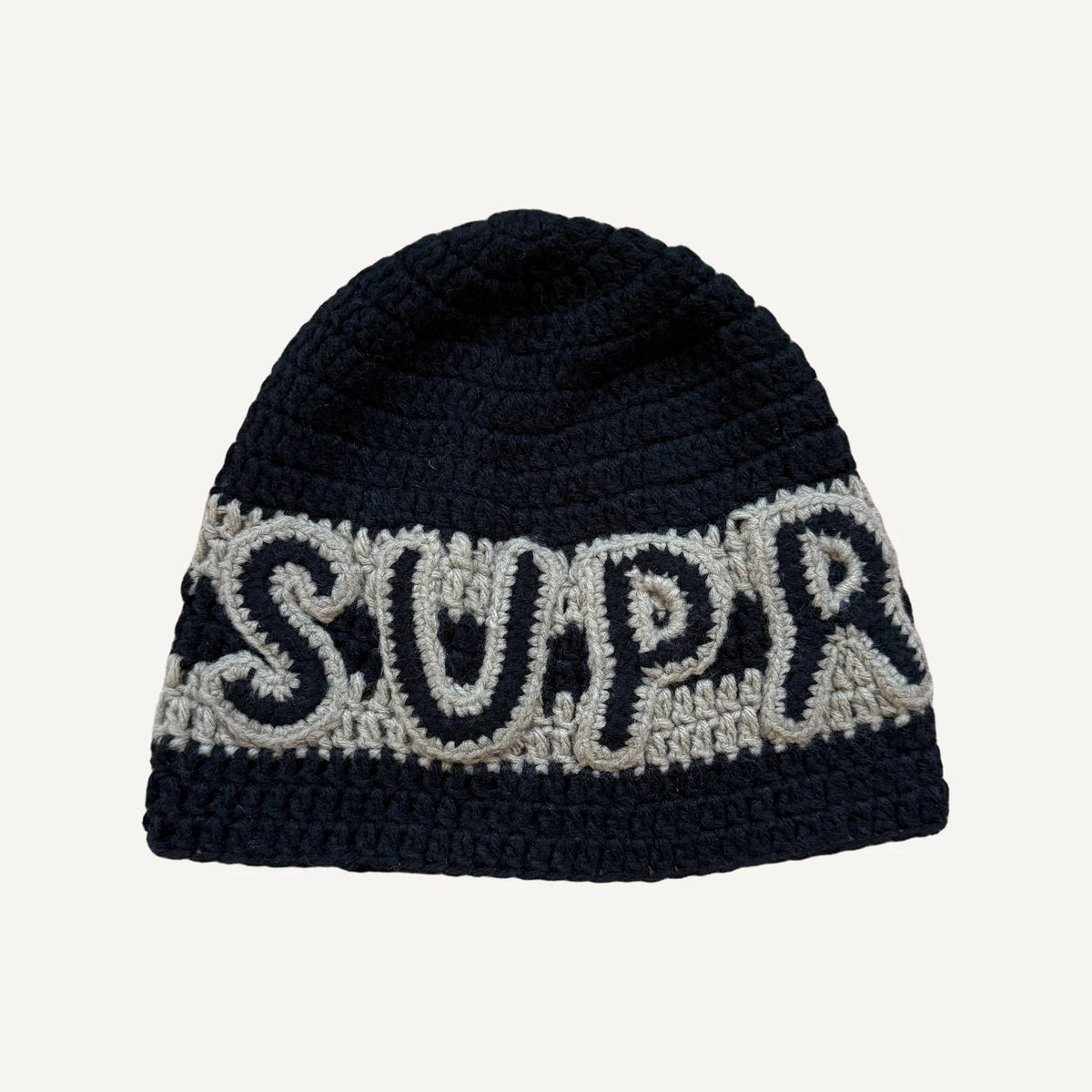 Supreme Crochet Logo Beanie, Black Cream, image 1